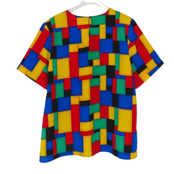Kathy Che 80s Vintage Multicolor Abstract Short Sleeve Retro Blouse Size Medium - Picture 5 of 7